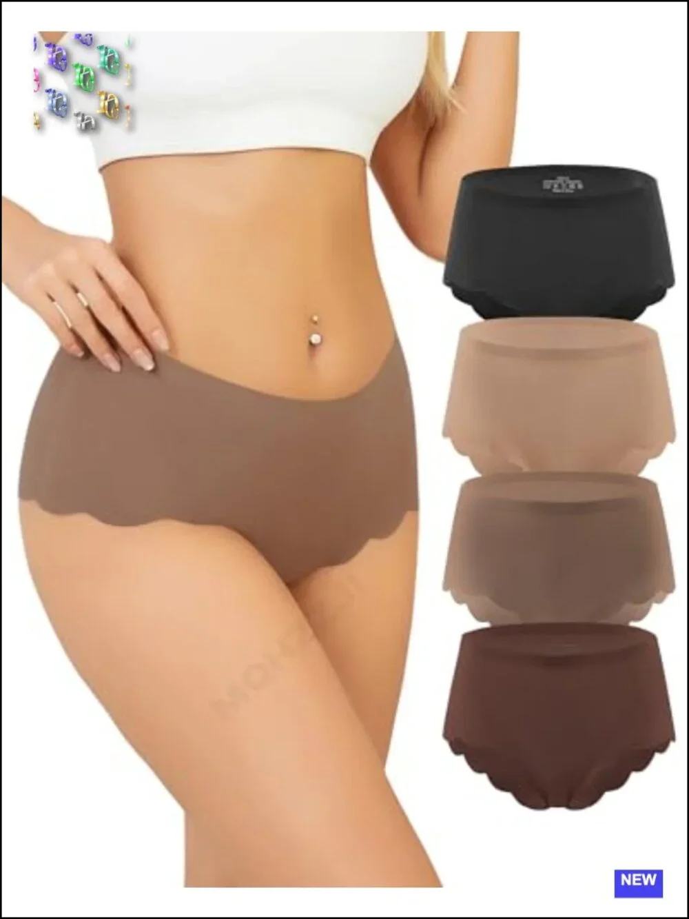 Seamless High Waisted Cheeky Bikini Panties, No Show Ribbed, Breathable Cotton